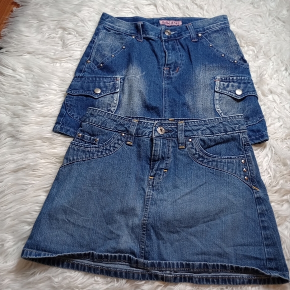 Girls Jean Lot Two Skirt Size 12 Medium  Wash Stylish Blue Denim Skirt - Picture 1 of 15